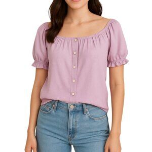 American Eagle Women's Lilac Purple Puff Sleeve Button Front Top Size M NWT